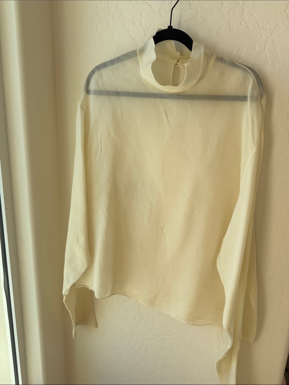 The Row Sheer Cream Mock Neck Long-Sleeve Blouse size Large - Picture 4 of 14
